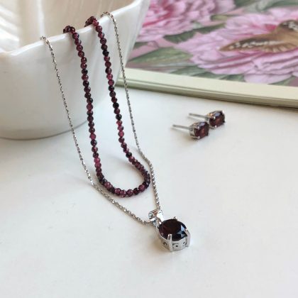 Tiny faced GARNET choker necklace Silver VVS Grade Crystal gift for valentine's day