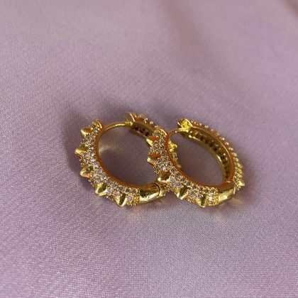 "Spikes" - Spike Gold Diamond cut hoop earrings Zircons