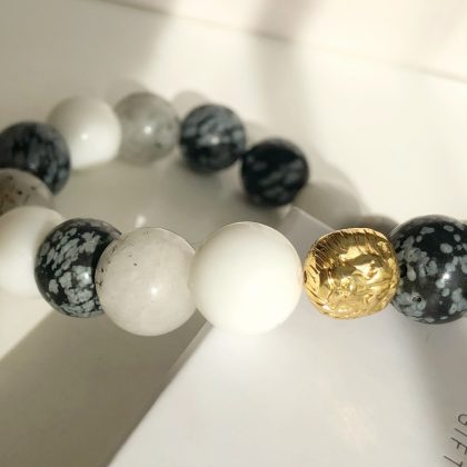 "Triple protection" Rutilated Quartz, Obsidian and White agate bracelet for men