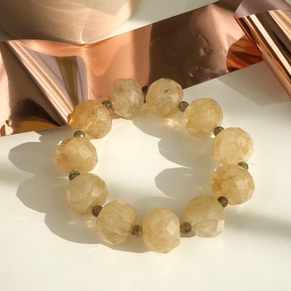 "Illuminator" Gold Rutilated Quartz bracelet + labradorite, natural faced quartz bracelet