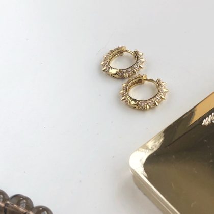 "Spikes" - Spike Gold Diamond cut hoop earrings Zircons