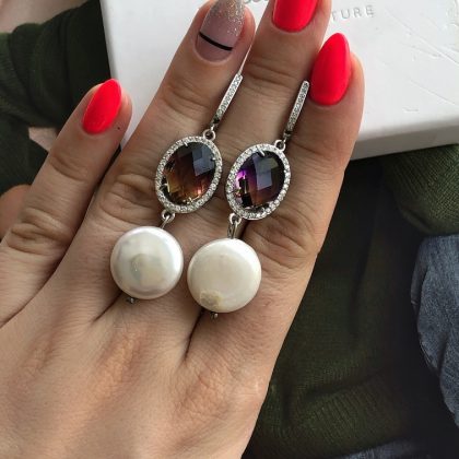Luxury Flat Pearl Earrings, Crystals + Zirconia, bridesmaid earrings