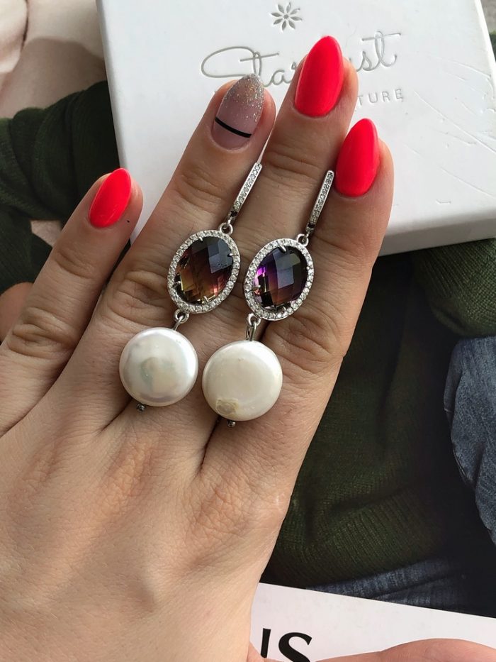 Luxury Flat Pearl Earrings, Crystals + Zirconia, bridesmaid earrings