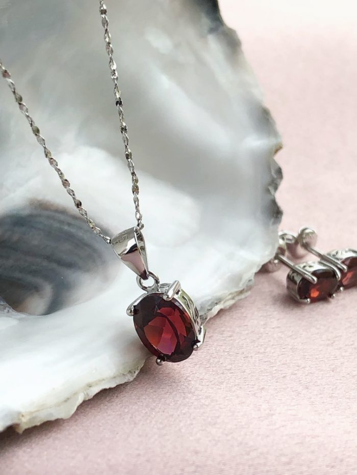 Garnet pendant necklace in Silver VVS Grade Crystal gift for valentine's day