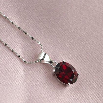Garnet pendant necklace in Silver VVS Grade Crystal gift for valentine's day