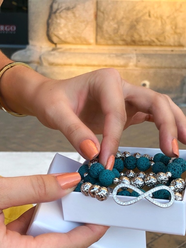 "Inner energy" blue lava stone bracelet set for women, zircons