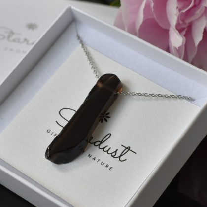 Smoky Quartz Bar Pendant on gold filled steel chain, luxury crystal jewelry