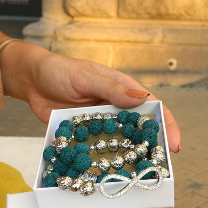 blue lava stone bracelet set silver