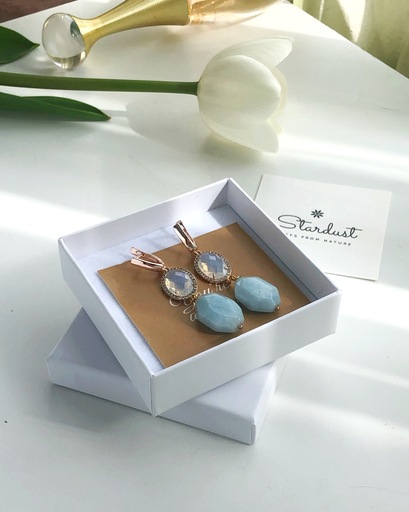 “Courage” long blue Aquamarine earrings, statement earrings