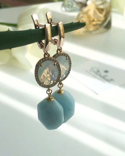 “Courage” long blue Aquamarine earrings, statement earrings