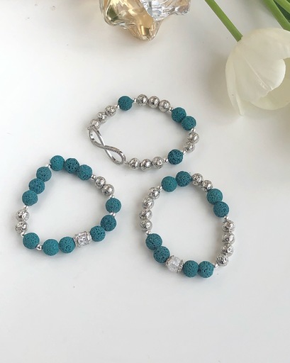"Inner energy" blue lava stone bracelet set for women, zircons