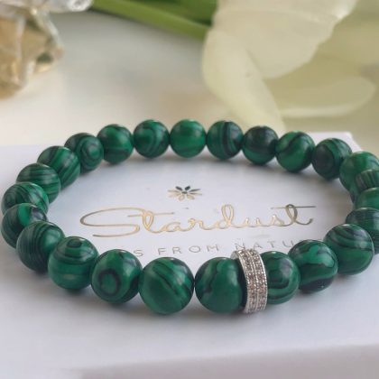 Green Malachite bracelet for women with zircon separator - natural stone gift