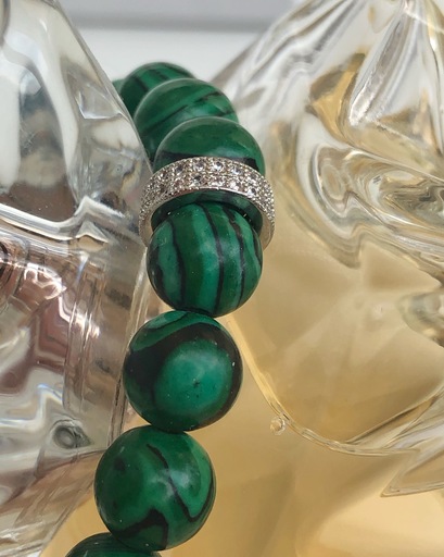 Green Malachite bracelet for women with zircon separator - natural stone gift