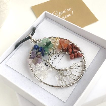 “Rainbow” Tree of Life Rainbow 7 Chakra Crystal Necklace with Cord for Women - big