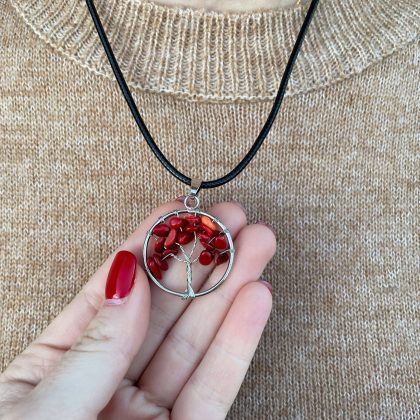 "Honest feelings" - Bohemian Tree of Life Red Agate Gemstone Necklace for Health - big