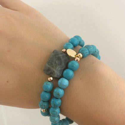 "Good mood" Turquoise bracelet set with mystical labradorite and gold coin