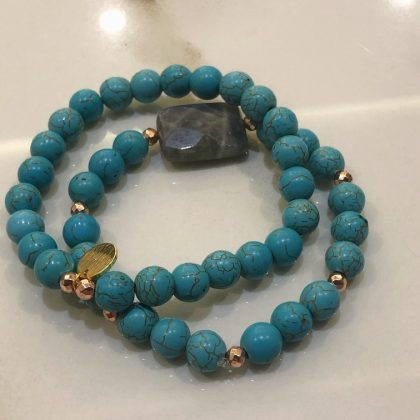 "Good mood" Turquoise bracelet set with mystical labradorite and gold coin