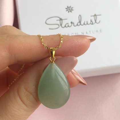"Well being" Aventurine Drop Pendant necklace gold chain
