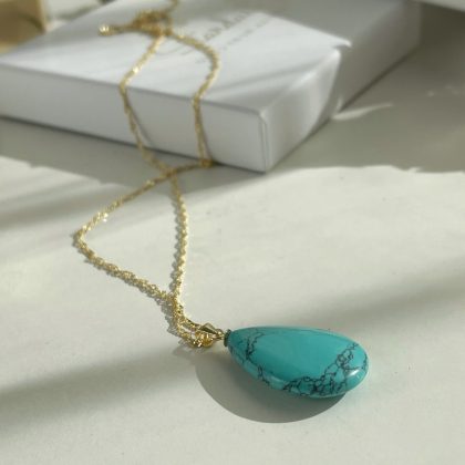 "Wealth" Turqoise pendant, gold chain, luxury gift for women