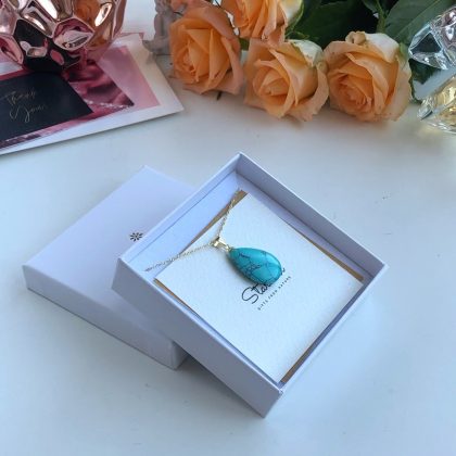 "Wealth" Turquoise pendant, gold chain, luxury gift for women