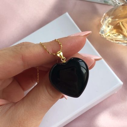 “Gold obsidian” Black Heart Obsidian Pendant - in gold chain
