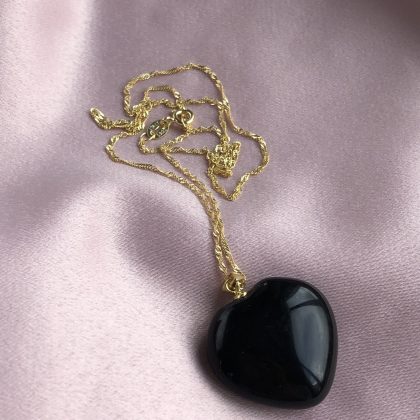 Obsidian heart pendant gold chain