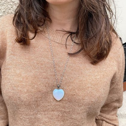 Big Opalite heart necklace romantic gift for her