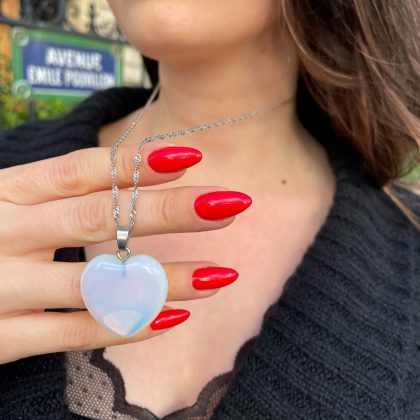 Big Opalite heart necklace silver