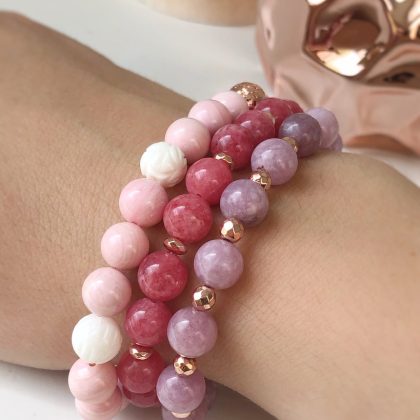 "Peace" - Pink Calcite Bracelet, hematite separators, Light Pink Stretch Bracelet