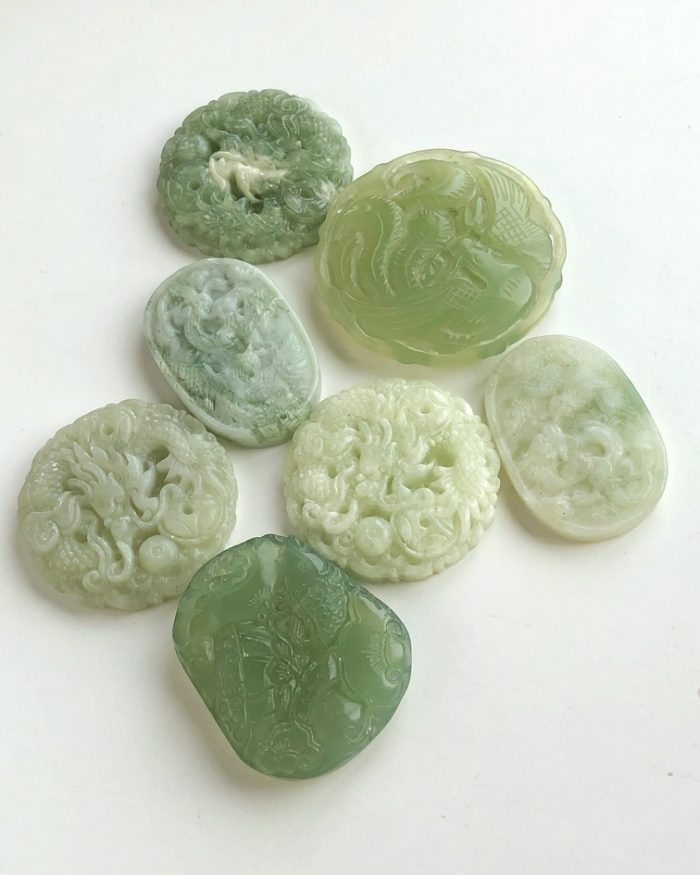 “Harmony” Chinese Milky Green Jade carved dragon pendant