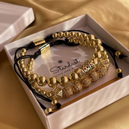 Gold Zircon beaded bracelet for men Stardust