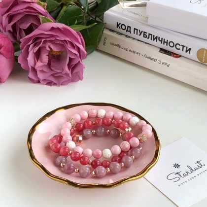 "wisdom" - Rose Jade Bracelet, rose Gold hematite, Genuine Pink Jade Stretch Bracelet