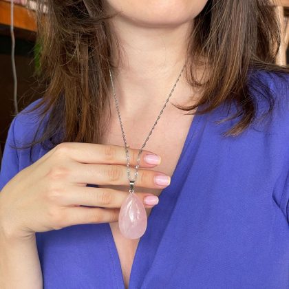 “Romantic” Big Drop Rose Quartz Pendant - Gift For women