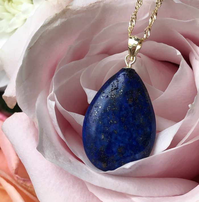 "Love" Lapis Lazuli pendant, gold chain, luxury gift for her
