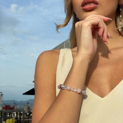 Luxury zircon and rose quartz bracelet for her