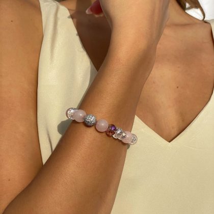 Luxury zircon and rose quartz bracelet woman
