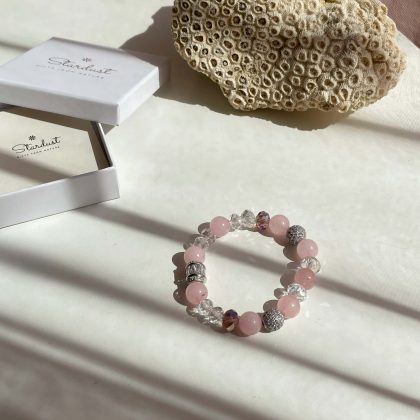 "Bling-bling" Rose Quartz and zircons bracelet for women