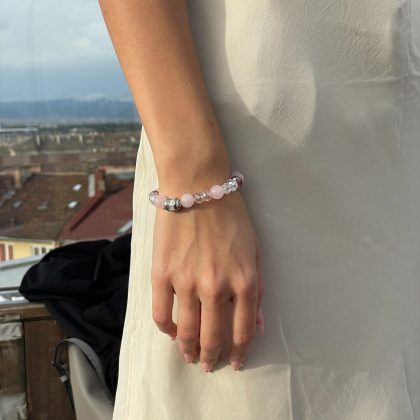 Rose Quartz bracelet with silver zirconia beads