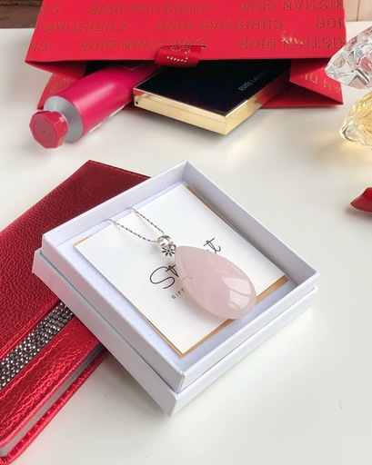 “Romantic” Big Drop Rose Quartz Pendant - Gift For women