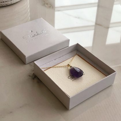 "Wealth" Amethyst pendant, gold chain, gold coin charm, purple gemstone necklace