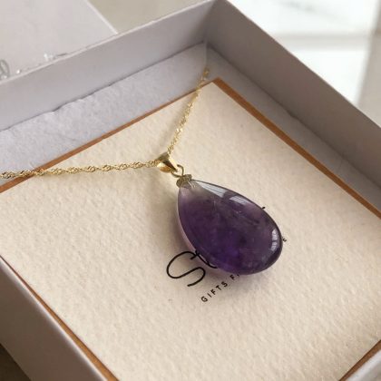 "Wealth" Amethyst pendant with 14k gold filled chain, natural purple gemstone necklace