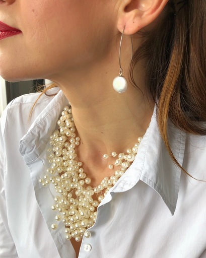 Genuine Flat Pearl Hook Earrings, french style pearl jewerly, minimalist braidsmaid earrings