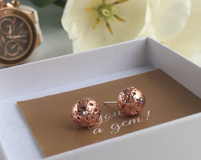 Rose Gold filled Volcanic Lava Stone Stud Earrings Sterling Silver