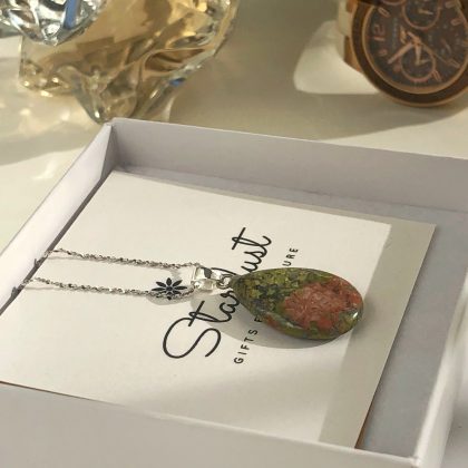 "Gratitude" - Unakite drop pendant necklace, Unakite Jasper jewelry