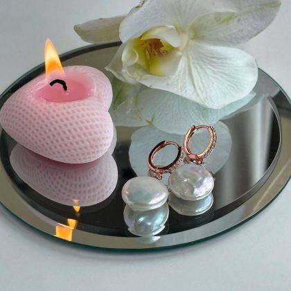 "Wedding" - Elegant Flat Pearl Earrings, braidal rose gold earrings, wedding party gift