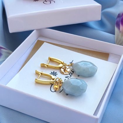 Faced aquamarine earrings, gold plated