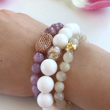 white agate and pink stone bracelets