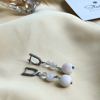 "Pure life" Moonstone and White Coral Earring, Clean and pure design earrings