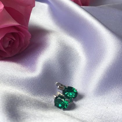 Oval cut emerald earrings silver Stardust gift