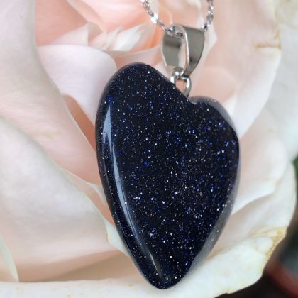 "Emotions" Blue Goldstone Heart pendant, gift for her, dark blue heart pendant